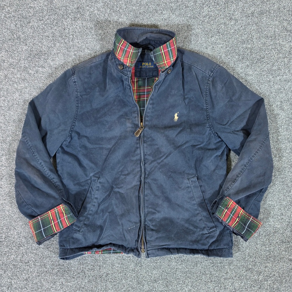 Polo Ralph Lauren Navy Blue Harrington Jacket Plaid Lining Mens Small Preppy